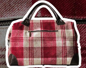 The Woolly Tartan Travel Baaaah-g (M) Handmade Leather and Wool overnight bag.