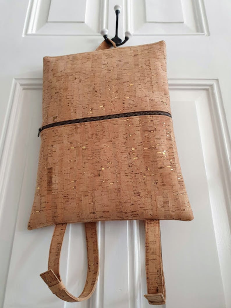 waterproof Handmade Cork Laptop Rucksack Backpack Cork fabric suitable for Vegans Fun Penguin patterned lining