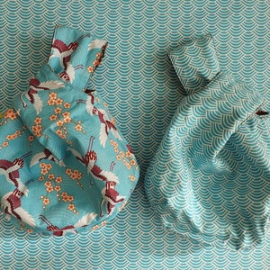 Handmade Japanese Knot Bag, reversible. Cotton lining with Japanese crane pattern. Free shipping in NL. image 9