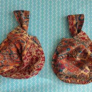 Handmade Japanese Knot Bag, reversible. Cotton lining with Japanese crane pattern. Free shipping in NL. image 7