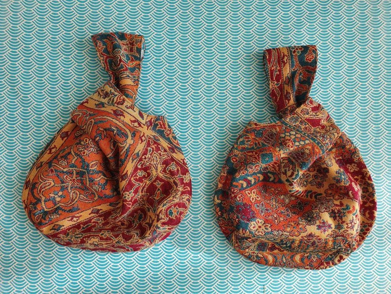 Handmade Japanese Knot Bag, reversible. Cotton lining with Japanese crane pattern. Free shipping in NL. image 7