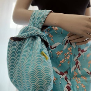 Handmade Japanese Knot Bag, reversible. Cotton lining with Japanese crane pattern. Free shipping in NL. image 5