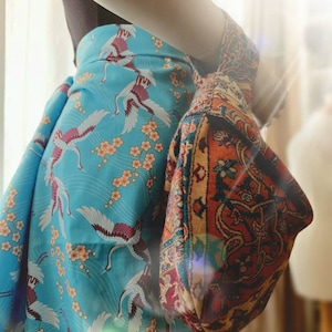 Handmade Japanese Knot Bag, reversible. Cotton lining with Japanese crane pattern. Free shipping in NL. image 6