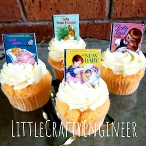 INSTANT DOWNLOAD Little Golden Book Baby Shower Cupcake Toppers//Printable Golden Book Cupcake Toppers//Book Baby Shower Toppers