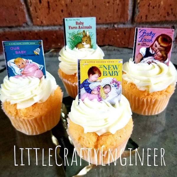 INSTANT DOWNLOAD Little Golden Book Baby Shower Cupcake Toppers//Printable Golden Book Cupcake Toppers//Book Baby Shower Toppers