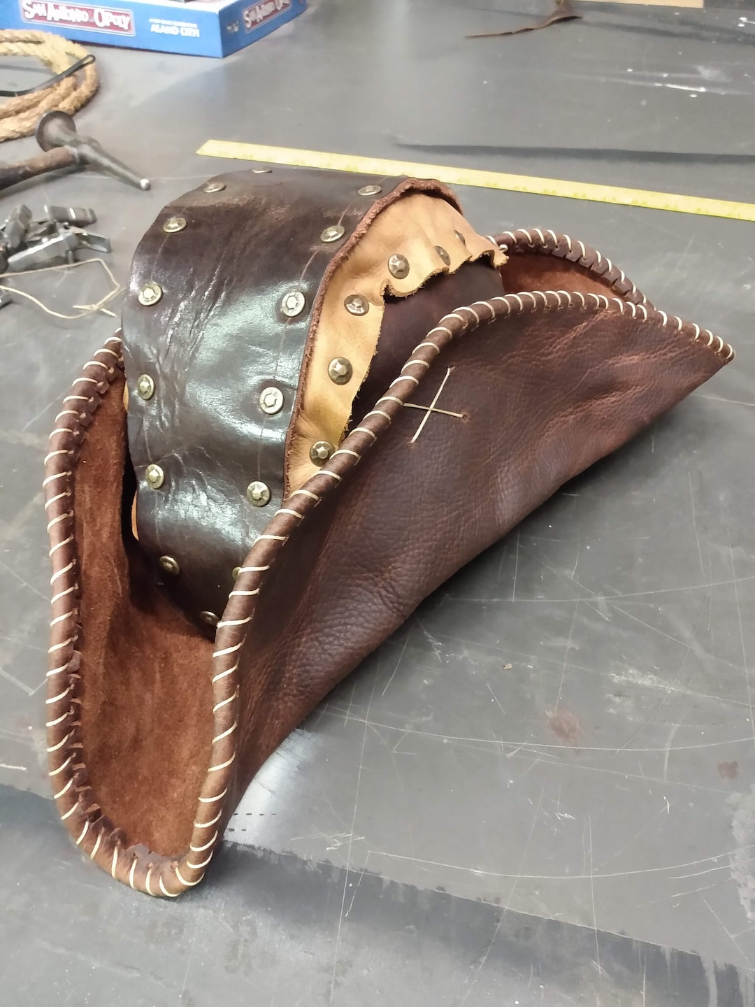 Brown Tricorn Hat Made With Deer and Cow Leather - Etsy