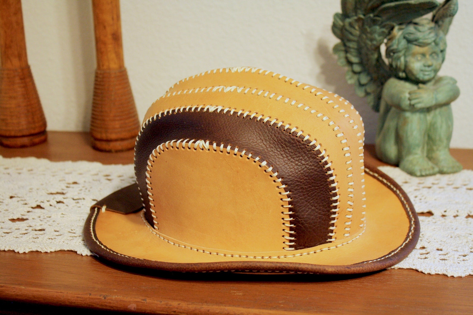 Leather Bowler Hat Etsy