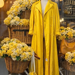 Vintage Yellow Trench Coat | 80s Newport Harbor Made in USA Long Lightweight Statement Coat | Women’s Spring Outerwear Mustard Bold