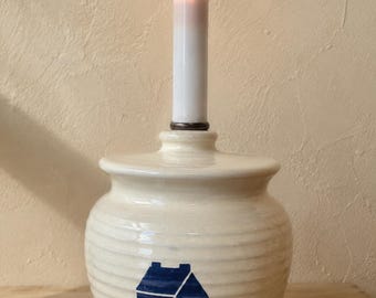 Vintage Mini Lamp Farmhouse Ceramic Cottage Night Light Lamp – Blue House Heart Folk Nursery Accent Light CBK