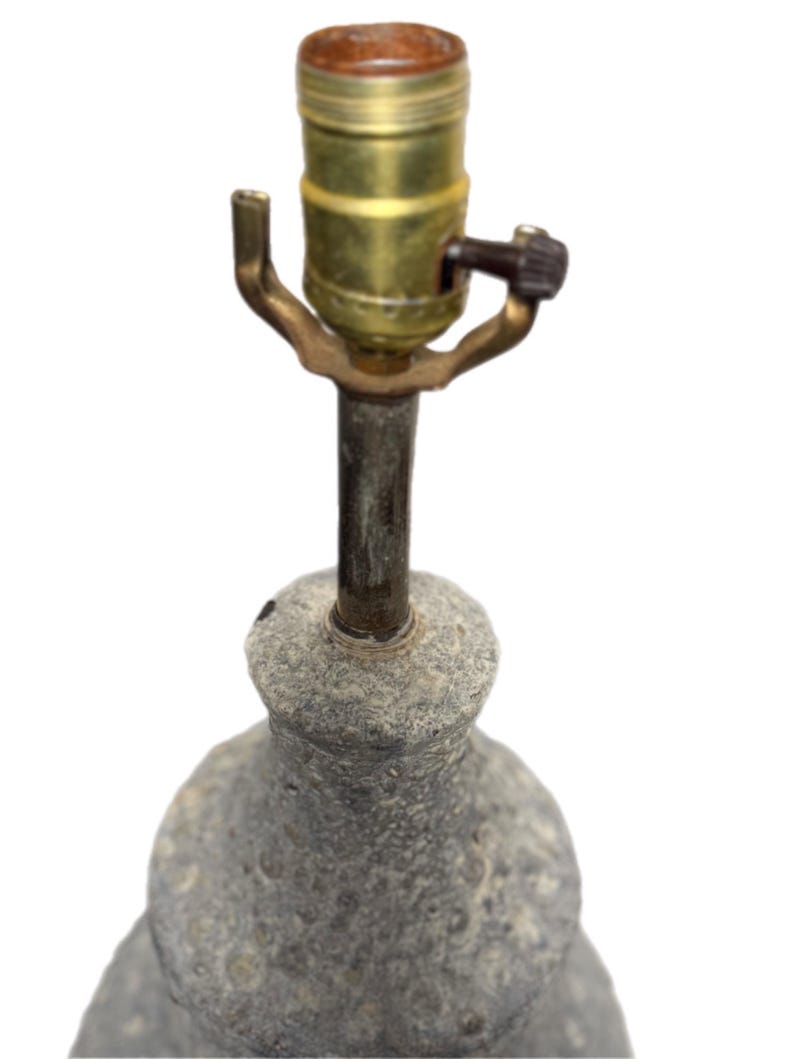 Mid-Century Brutalist Textured Stone Table Lamp | 1960s–70s Organic Modern Sculptural Lamp | Vintage Architectural Decor image 15