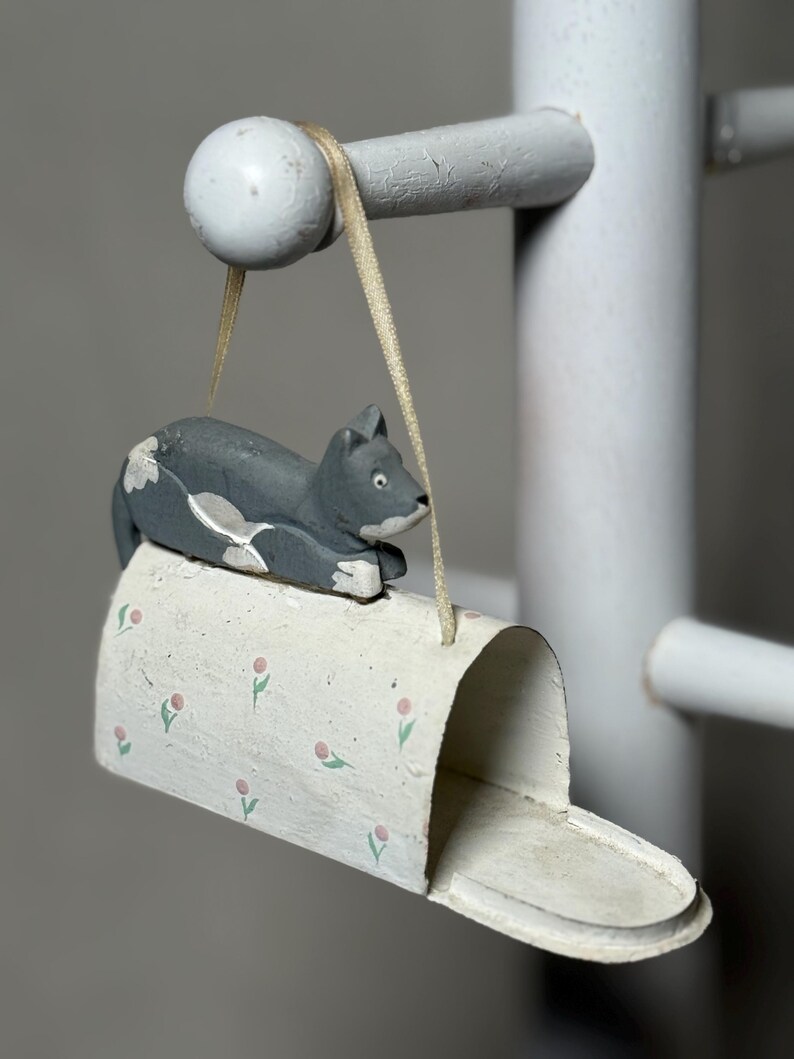 Vintage Wooden Cat Mailbox Decor – Primitive Folk Art Shelf Sitter ...