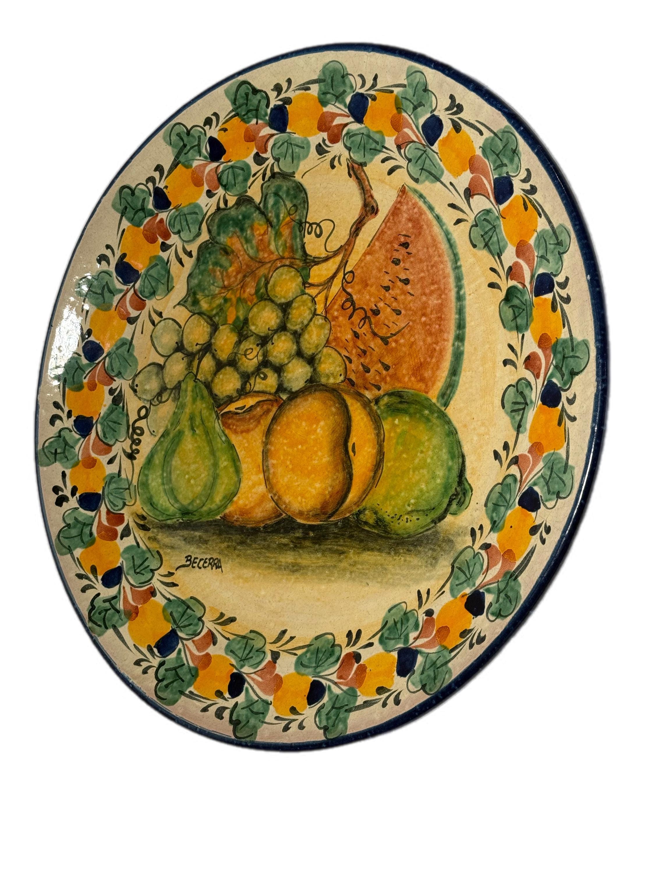 Large Vintage Hand-painted Ceramic Wall Plate – Signed Becerra
