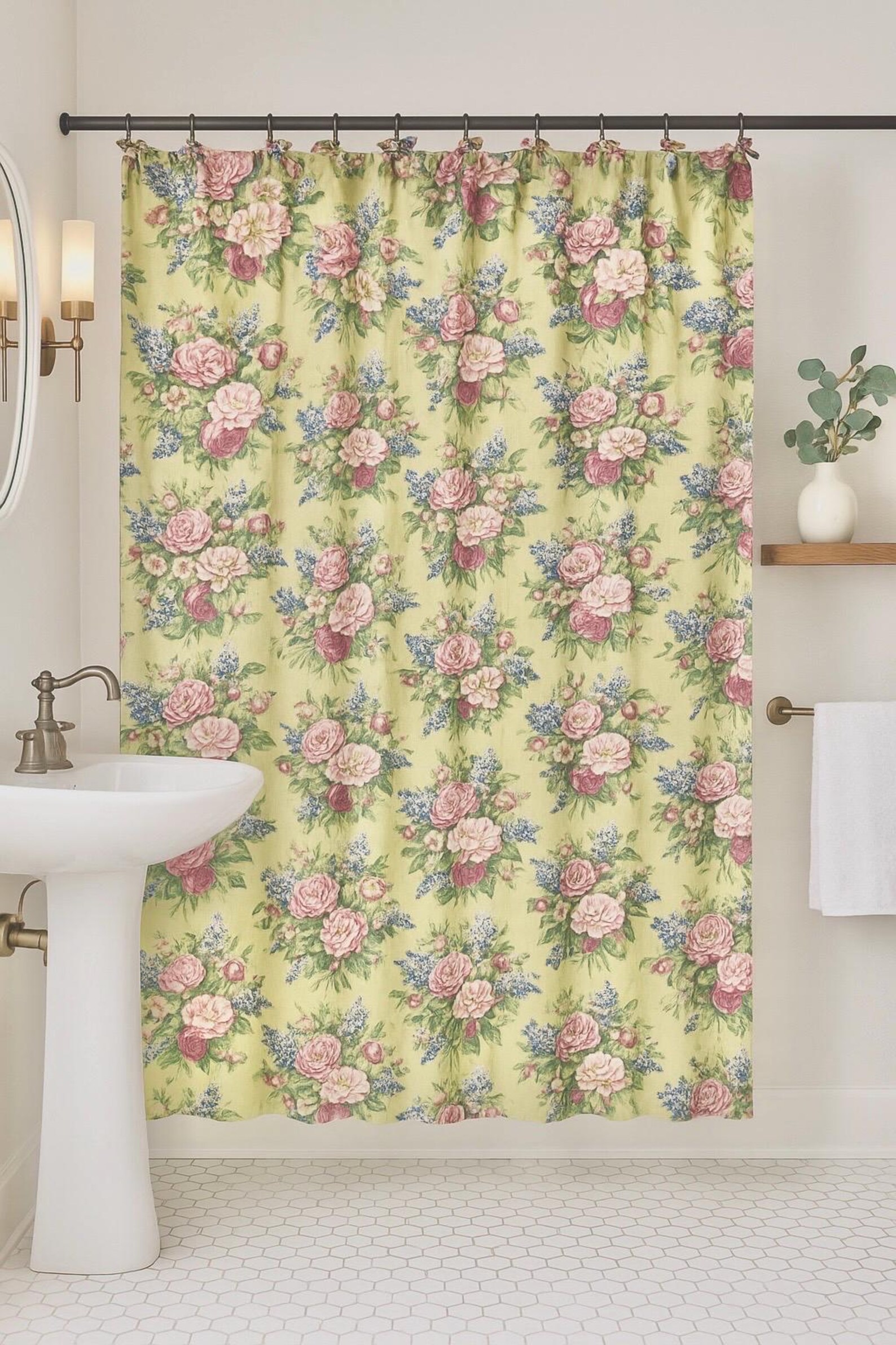 Vintage Floral Shower Curtains Vintage Floral Shower Curtain – Cottagecore Rose Print Fabric Curtain