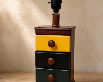 Vintage Wooden Drawer Lamp Mini Storage Lamp Retro Desk Organizer Lamp Bedside Table Lamp Wood Chest of Drawers Lamp