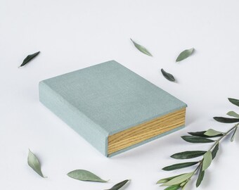 Personalized wooden-linen photo box / Sea green