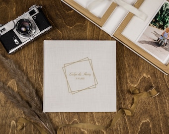 Sahara Beige Linen Photo Box Set: Oak Wood USB & Print Keepsake