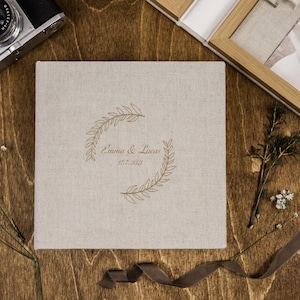 Boîte photo en bois de lin naturel / Boîte photo en lin / Boîte photo de mariage / Boîte photo usb / Chêne