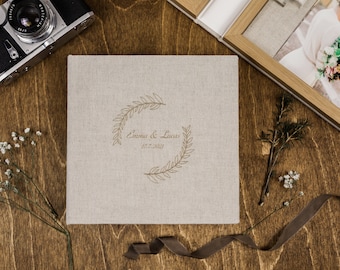 Handmade Oak & Linen Photo Box: Wedding Keepsake with USB Holder