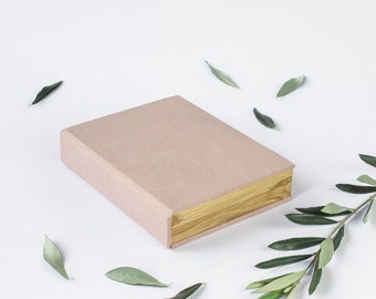 Personalized wooden-linen photo box / Old pink