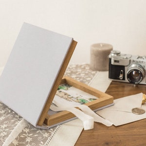 Lavendel linnen houten fotodoos / Trouw fotobox / Foto usb box / Oak