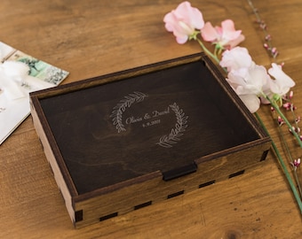 Plywood Wedding Photo Box: Acrylic Glass Lid, 4x6 Keepsake