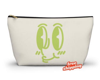 Uroczy, limonkowo-zielony woreczek z rysunkiem, estetyczna kosmetyczka dla nastolatek, kawaii płócienna kosmetyczka, pastelowa saszetka na zamek, uroczy prezent dla niej, generacja Z