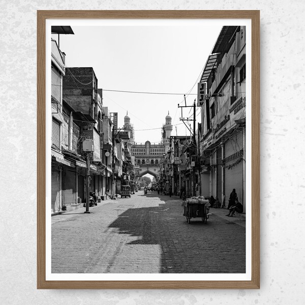 Islamic Wall Art, Hyderabad Fine Are Poster, Charminar Monument, gift for couple unique, Photography print, Indian decor, Market Street