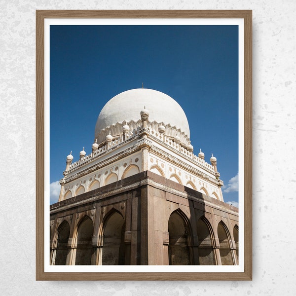 Qutub Shahi Tombs Hyderabad India, White Dome & Blue Sky, Fine Art Print