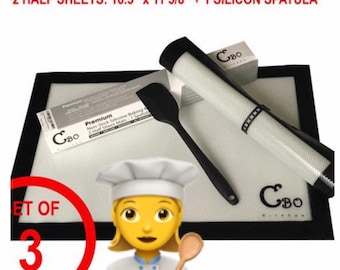 SILICONE BAKING MAT, Baking Sheet, Silicone Reusable Baking Craft Sheet Spatula 3pc Set, Kitchen Dining Mat For Baking Pastry And Cookie