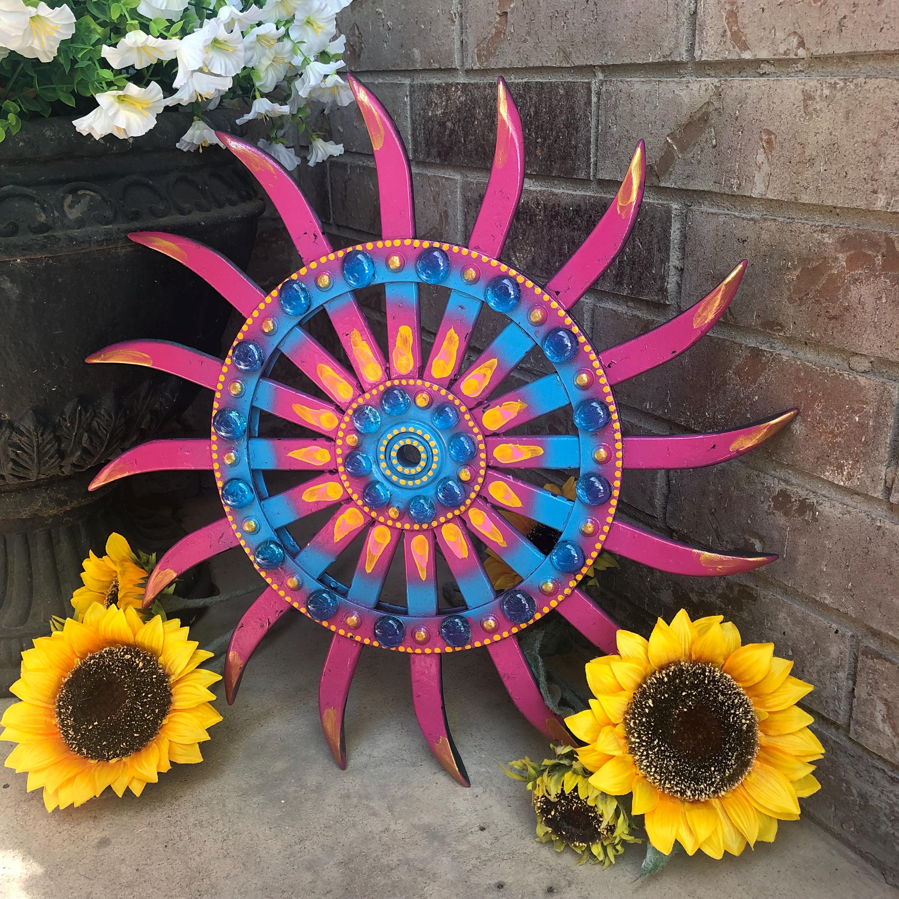 Metal Garden Flower Art Vintage Rotary Farm Cultivator Wheel - Etsy