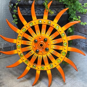 Garden Flower Art Vintage Rotary Farm Cultivator Wheel
