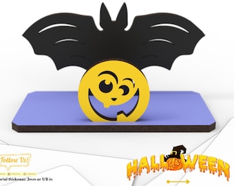 Halloween Bat and Pumpkin Business Card Holder - Laser Business Card Holder for Glowforge SVG file | laser cutting file | Glowforge file
