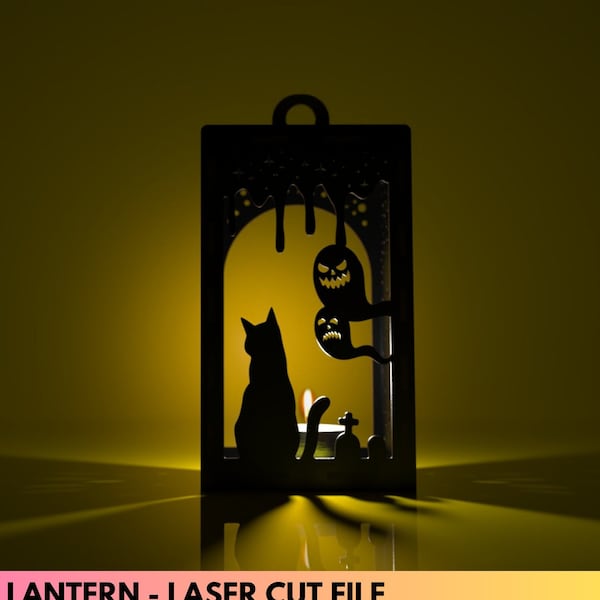 cat cemetery halloween | lantern | candle holder | svg, pdf, ai, dxf | laser cutting file | Glowforge file | laser cut | Halloween lanterns