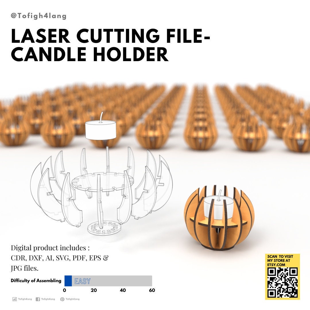 Laser Cut Candle Holder Template Digital Laser Files Wooden 