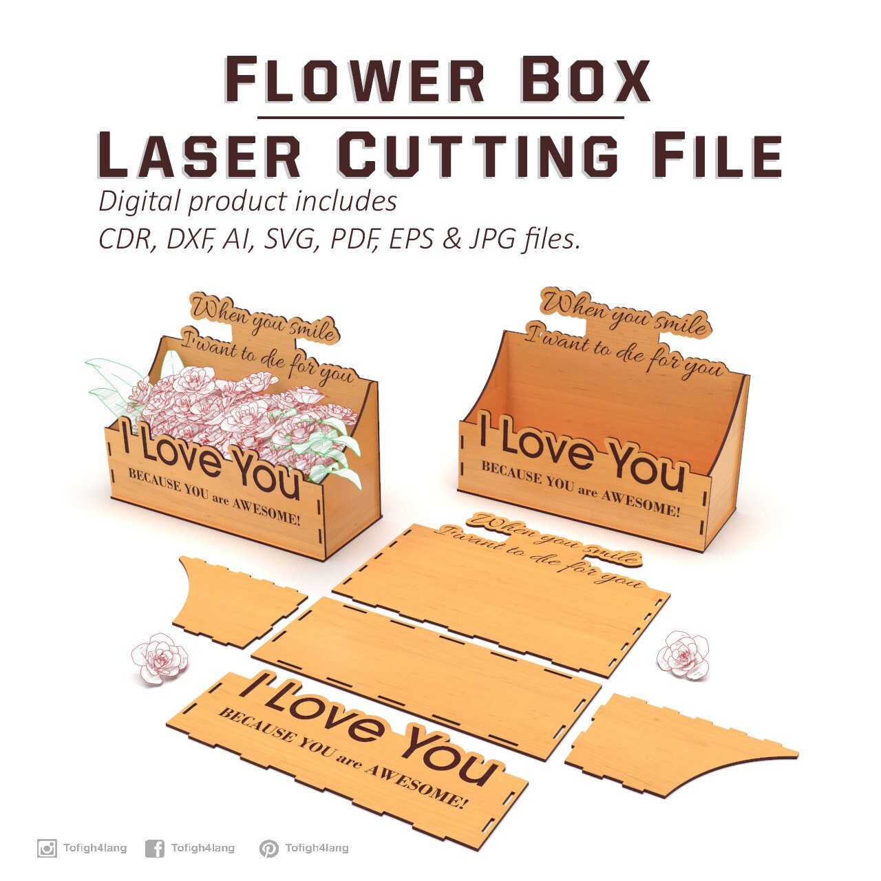 Flower Box for laser cutting Etsy