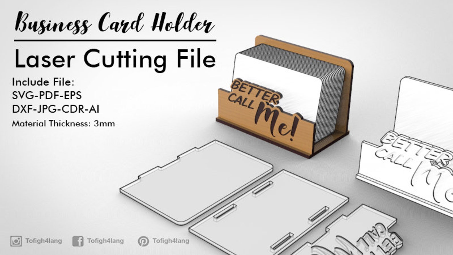 Business Card Holder Laser Cut File Etsy