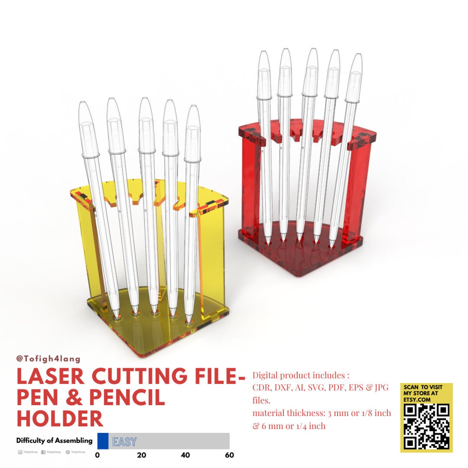 Pen and Pencil Holderlaser Cutting File3 Mm 1/8 Inch & 6 Etsy