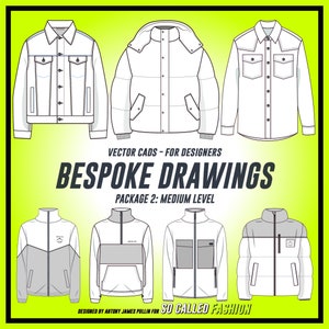 custom fashion technical drawing, fashion CAD Personalized drawings. for Adobe Illustrator. Medium Package: 2