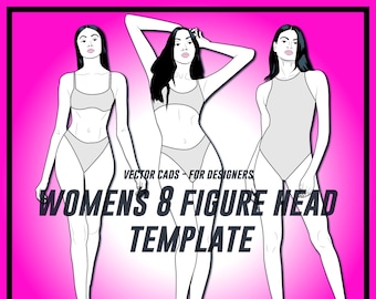 Womens 8-head figure template, for use with adobe illustrator, design template