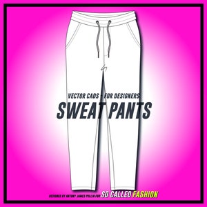 Joggers sweatpants - SVG - Vector CAD - unisex jersey bottoms, technical drawing, flat sketch, for Adobe Illustrator