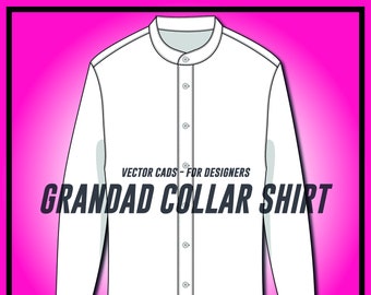 vector Grandad collar shirt, SVG flat sketch, for Adobe Illustrator casual shirt