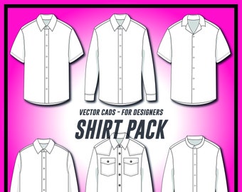 Package Shirt collection, Fashion Vector Sketch, SVG Vector CAD, technical drawing, flat sketch for Adobe Illustrator