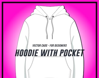 oversized Hoodie with pocket - SVG - Vector CAD - unisex hoodie, technical drawing, flat sketch, for Adobe Illustrator,