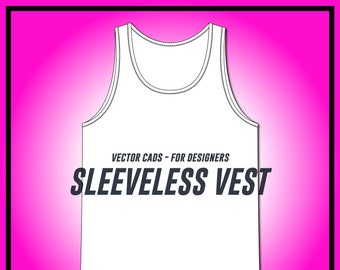 Sleeveless Vest - SVG - Vector CAD - mens tshirt technical drawing, flat sketch, for Adobe Illustrator