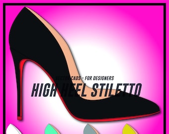 Red Bottom Heels, High Heels, stiletto heel, pump, women’s footwear, digital download for use with adobe illustrator pack with 4 colours