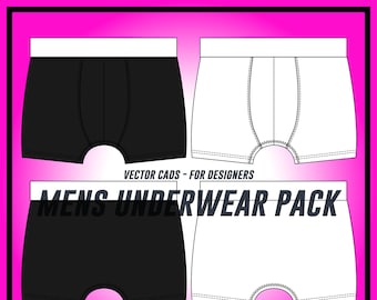 Herrunderkläder - SVG - Vektor CAD - herrboxers, herrtrosor, teknisk ritning för underkläder, platt skiss, för Adobe Illustrator
