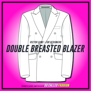 May include: A white double-breasted blazer with a classic design. The blazer has a notched lapel, four button closures, and two flap pockets.  VECTOR CAPS - FOR DESIGNERS DOUBLE BREASTED BLAZER DESIGNED BY ANTONY JAMES PULLIN FOR SO CALLED FASHION