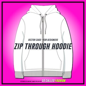 Zip Hoodie - SVG - Vektor CAD - Unisex Hoodie, technisches Zeichnen, flache Skizze, für Adobe Illustrator,