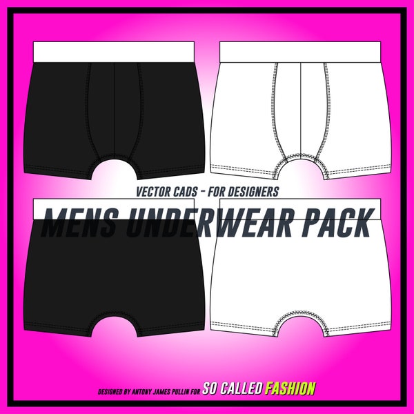 Mens Underwear - SVG - Vector CAD - mens boxers, Mens Briefs, underwear technical drawing, flat sketch, for Adobe Illustrator