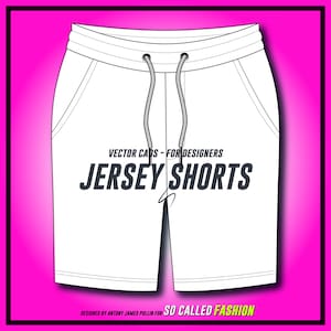 Jersey shorts - SVG - Vector CAD - unisex jersey Shorts, technical drawing, flat sketch, for Adobe Illustrator